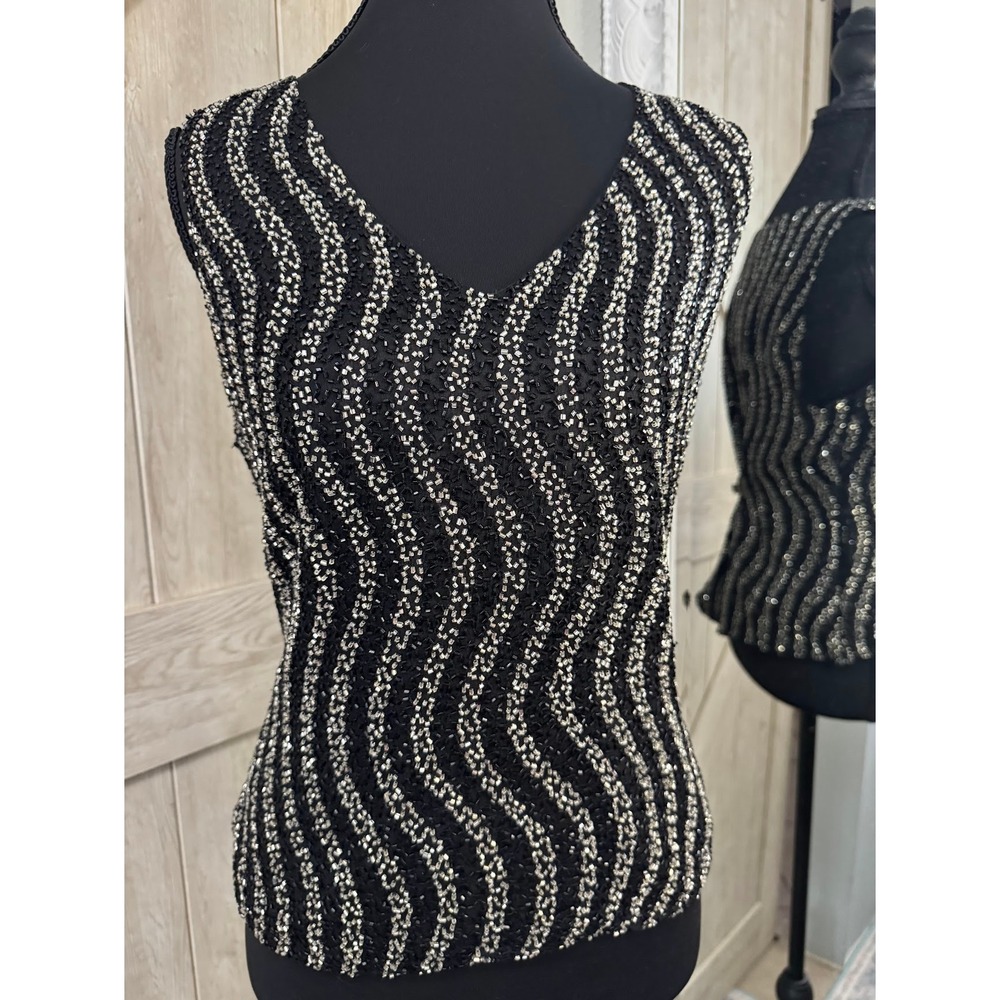 Vintage Whimsigoth All-Over Beaded V-Neck Top - Size Large